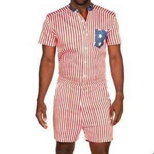 NWT Tipsy Elves Romphim USA American Patriotic Stars Stripes Romper, Mens XL